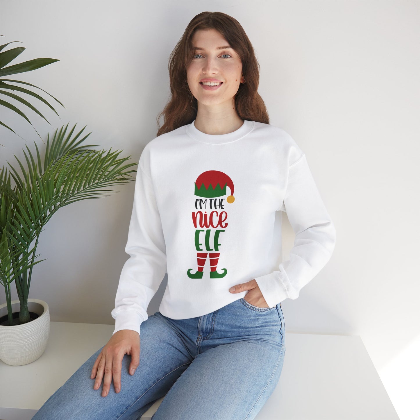 I'm the Nice Elf Unisex Heavy Blend Crewneck Sweatshirt, Funny T-shirt, Christmas Shirt, Christmas Slogan Shirts, Christmas Sweater, Santa Shirt