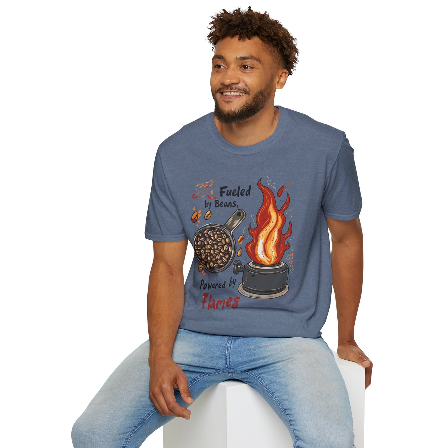 Fueled by Beans, Powered by Flames T-Shirt | Father's Day Gift | Unisex Tee for Dads | Comfortable Casual Wear | Gift for Dad | Fire Theme