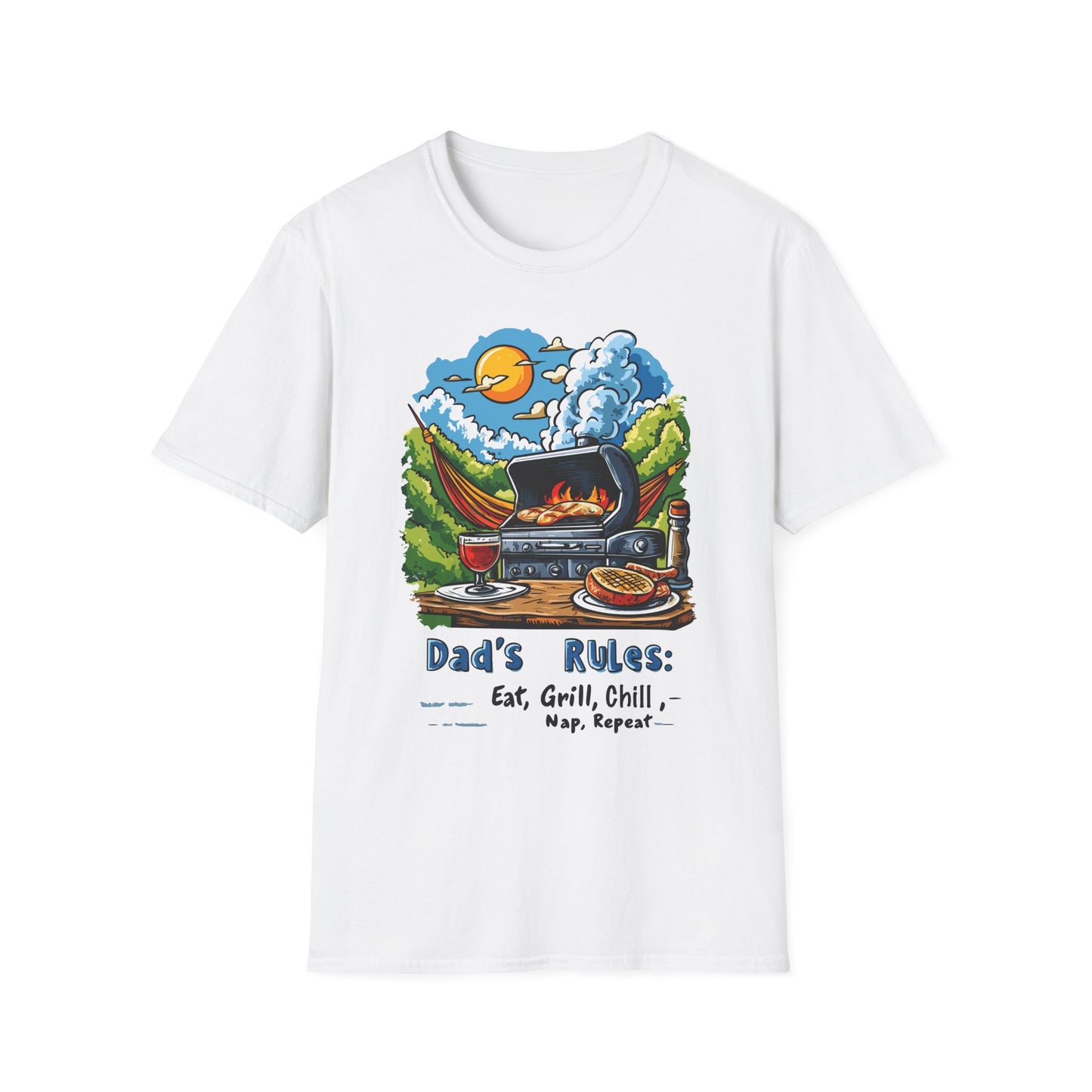 Dad's Rules: Eat Grill Chill, Nap Repeat T-Shirt | Father's Day Gift | Unisex Tee for Dads | Comfortable Casual Wear | Gift for Dad | Fire Theme
