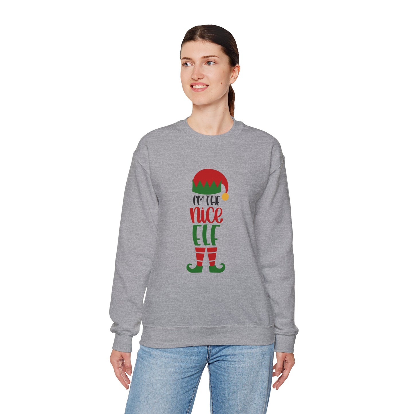 I'm the Nice Elf Unisex Heavy Blend Crewneck Sweatshirt, Funny T-shirt, Christmas Shirt, Christmas Slogan Shirts, Christmas Sweater, Santa Shirt