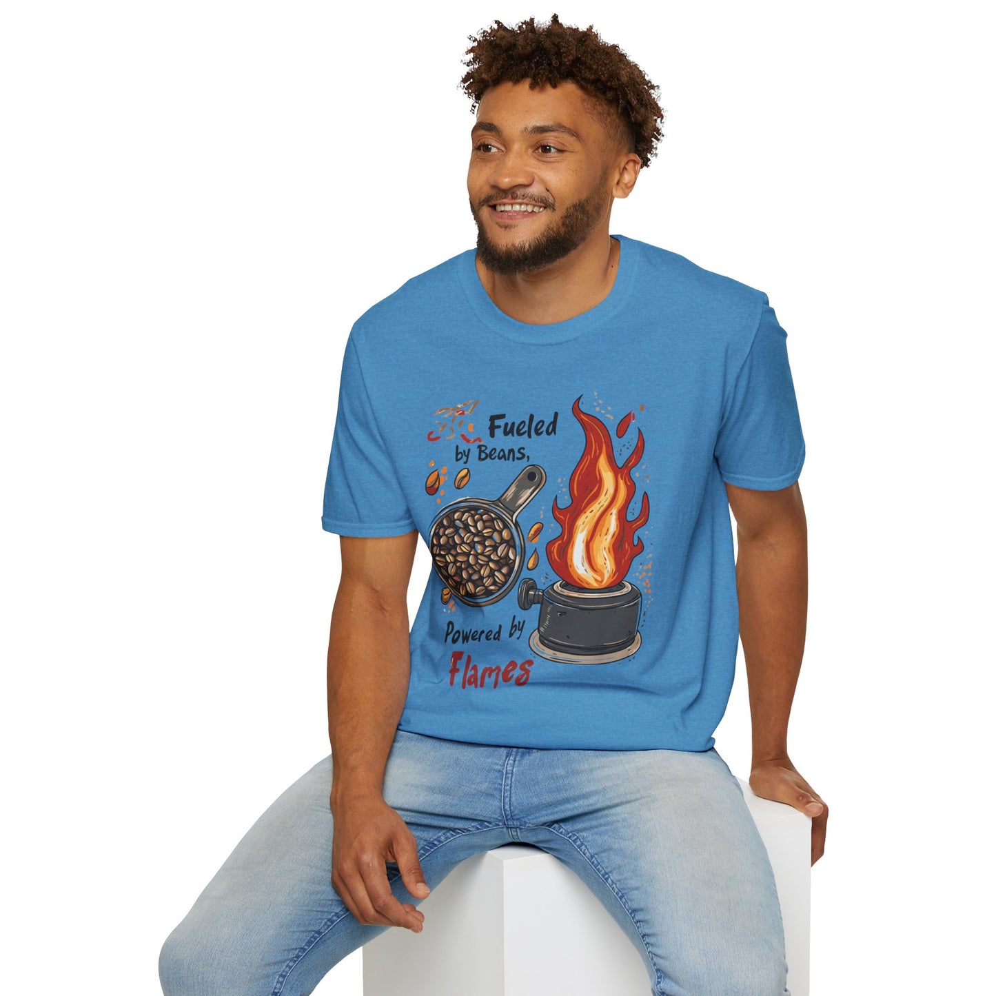 Fueled by Beans, Powered by Flames T-Shirt | Father's Day Gift | Unisex Tee for Dads | Comfortable Casual Wear | Gift for Dad | Fire Theme