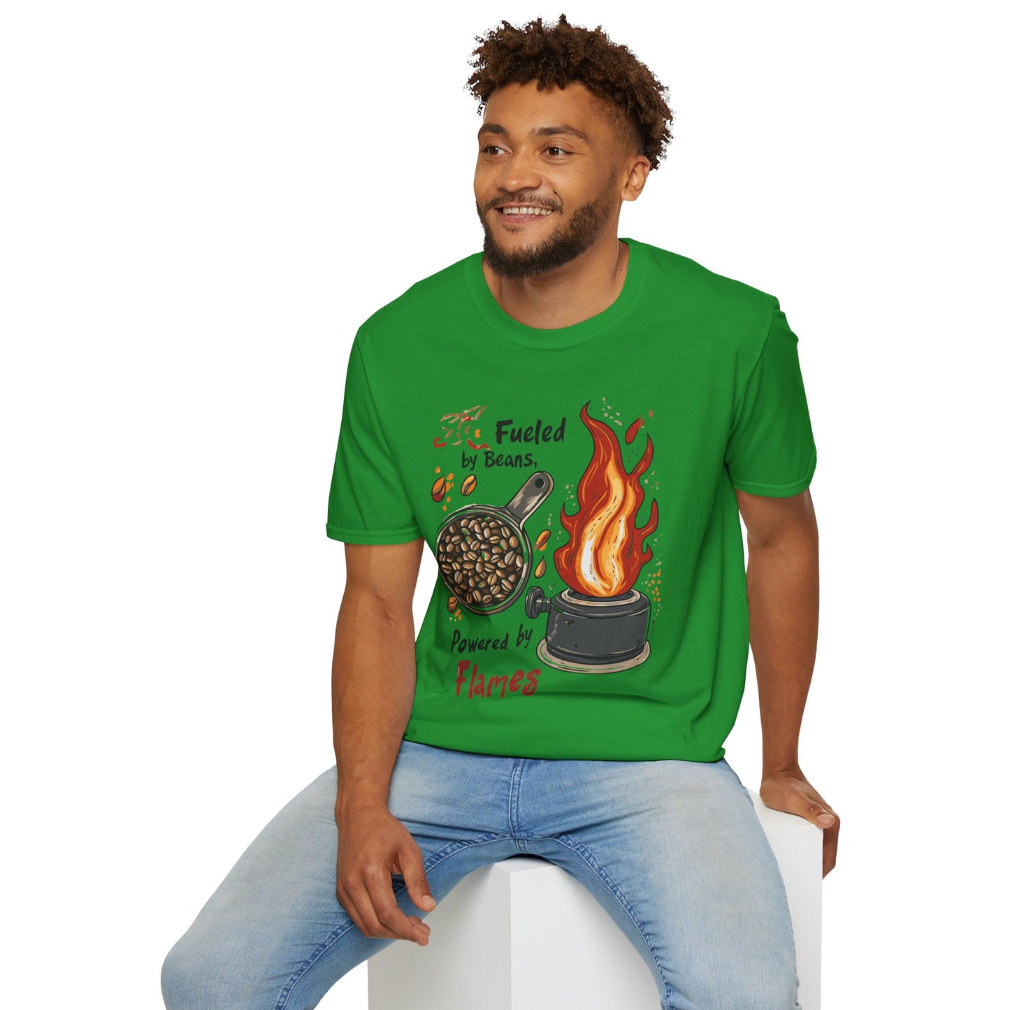 Fueled by Beans, Powered by Flames T-Shirt | Father's Day Gift | Unisex Tee for Dads | Comfortable Casual Wear | Gift for Dad | Fire Theme