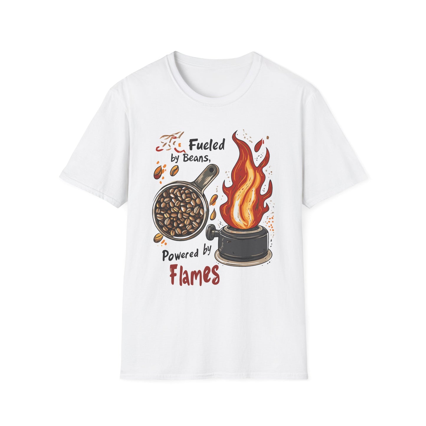 Fueled by Beans, Powered by Flames T-Shirt | Father's Day Gift | Unisex Tee for Dads | Comfortable Casual Wear | Gift for Dad | Fire Theme