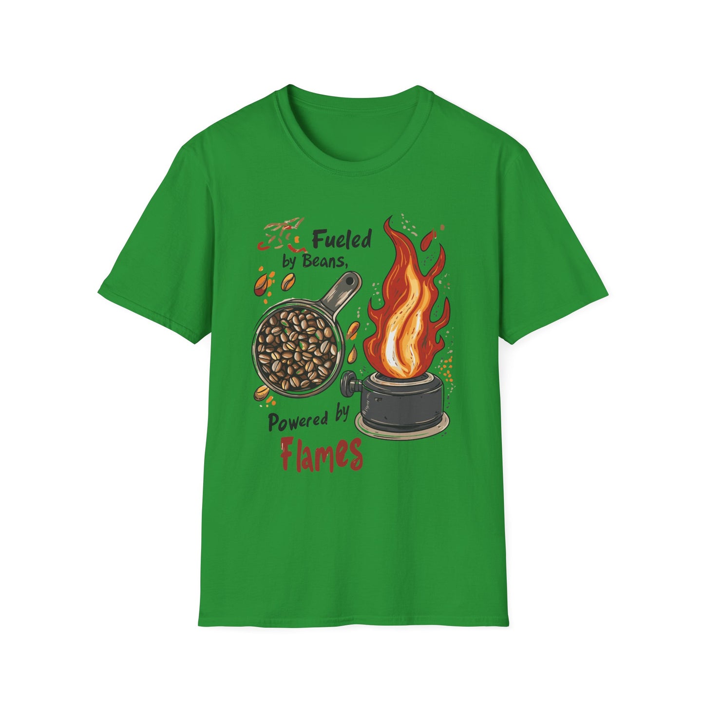 Fueled by Beans, Powered by Flames T-Shirt | Father's Day Gift | Unisex Tee for Dads | Comfortable Casual Wear | Gift for Dad | Fire Theme