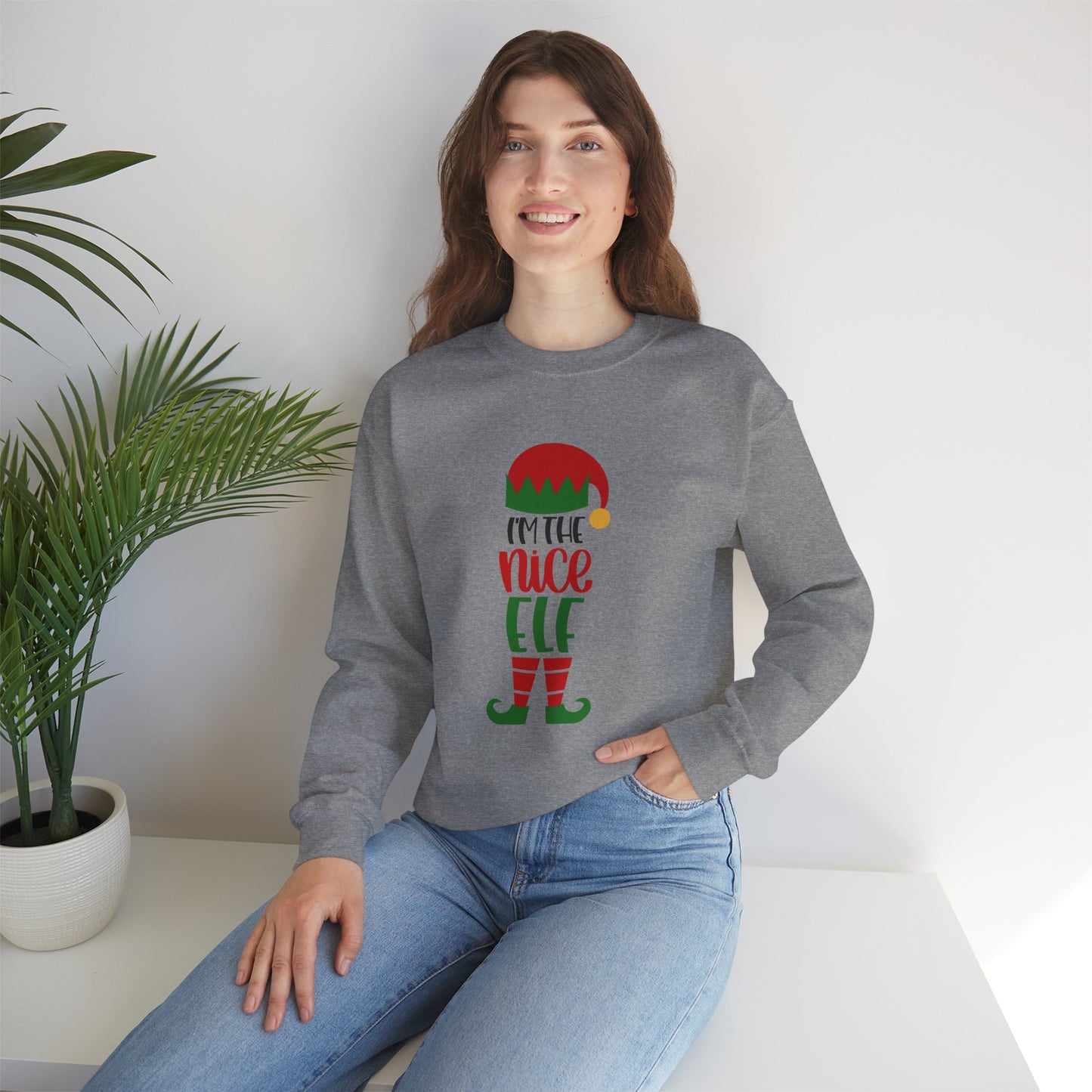 I'm the Nice Elf Unisex Heavy Blend Crewneck Sweatshirt, Funny T-shirt, Christmas Shirt, Christmas Slogan Shirts, Christmas Sweater, Santa Shirt