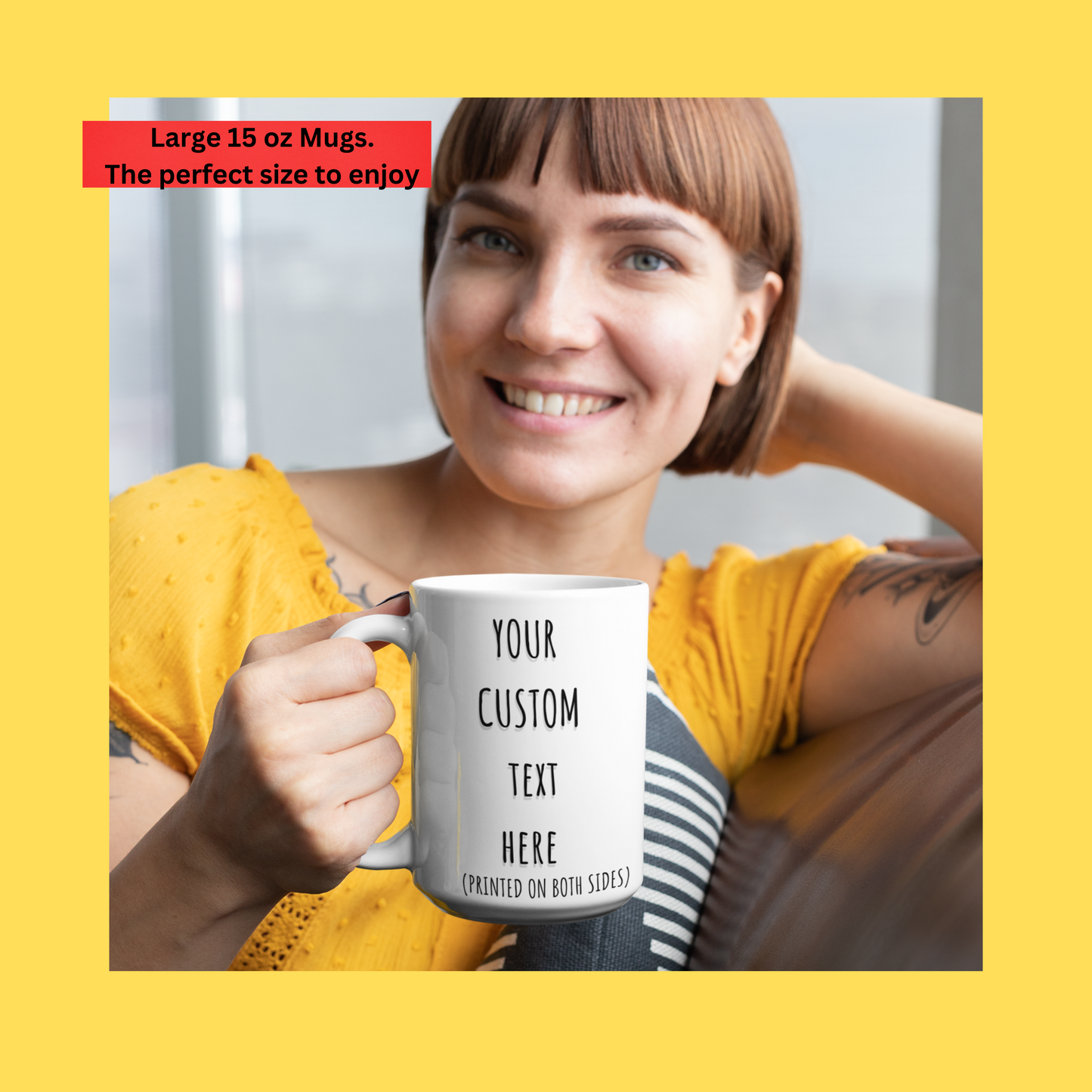 Custom Text Mug, Personalized Text 15 oz Coffee Cup, Customized Your Own Word Mug, Personal Quote or Phrase Coffee Mug, Birthday Gift