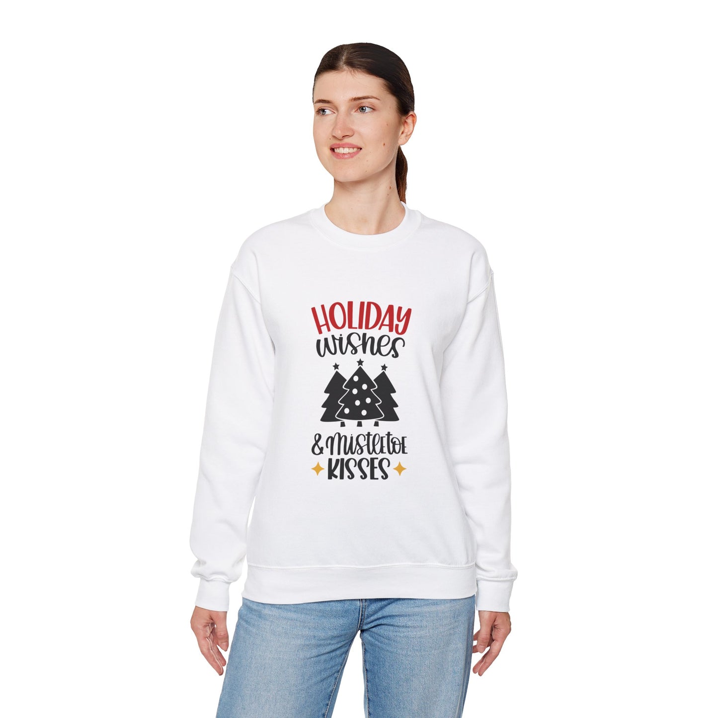 Happy Wishes & Mistletoe Kisses Unisex Heavy Blend Crewneck Sweatshirt, Funny T-shirt, Christmas Shirt, Christmas Slogan Shirts, Christmas Sweater, Santa Shirt