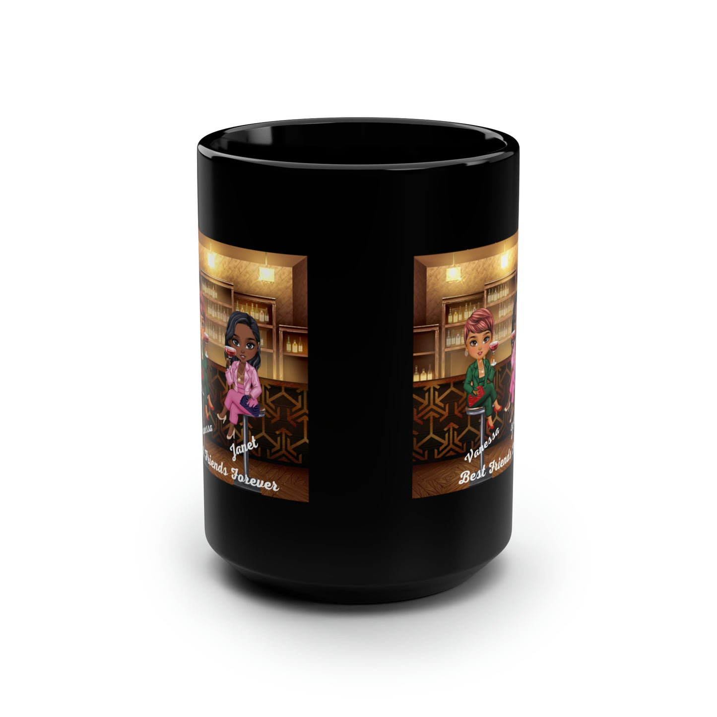 Vanessa and Janet Best Friends Forever Black Mug, 15oz