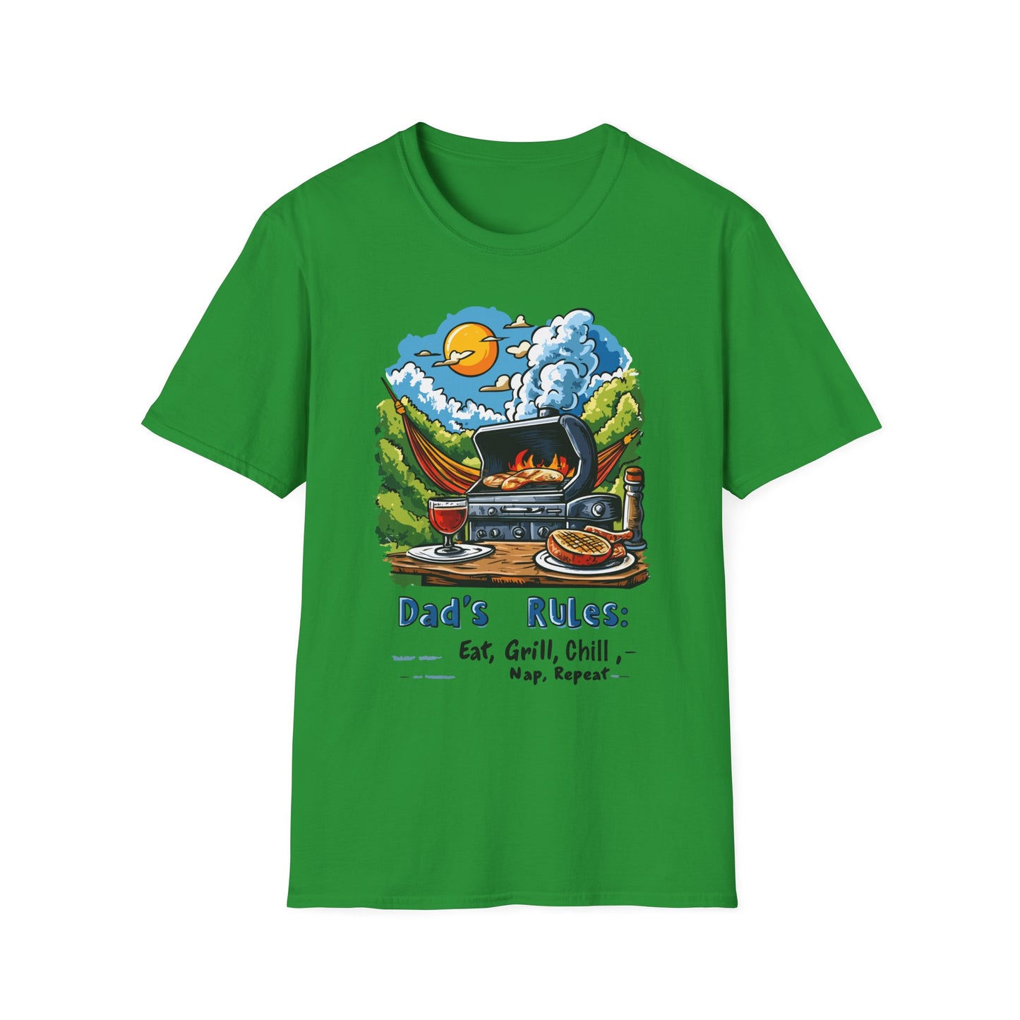 Dad's Rules: Eat Grill Chill, Nap Repeat T-Shirt | Father's Day Gift | Unisex Tee for Dads | Comfortable Casual Wear | Gift for Dad | Fire Theme