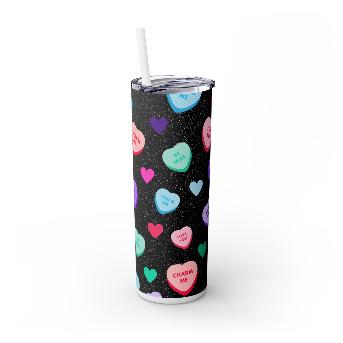 Valentine Candy Hearts Skinny Tumbler, Valentines gift, valentines tumbler, skinny tumbler, love tumbler, candy hearts, with Straw, 20oz