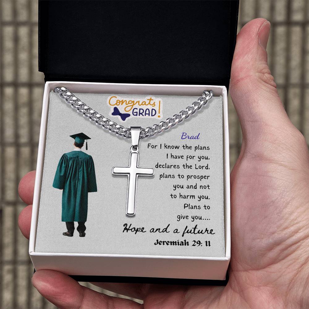 Personalized Graduating Senior Gifts for Him, Personalized Graduation Gift for Him, Graduation Gifts, Class of 2025, Graduate Gift, Artisan Cross Necklace on Cuban Chain