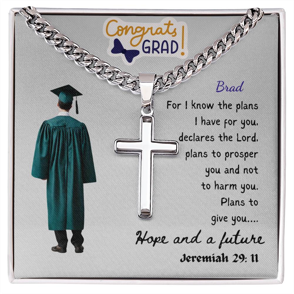 Personalized Graduating Senior Gifts for Him, Personalized Graduation Gift for Him, Graduation Gifts, Class of 2025, Graduate Gift, Artisan Cross Necklace on Cuban Chain