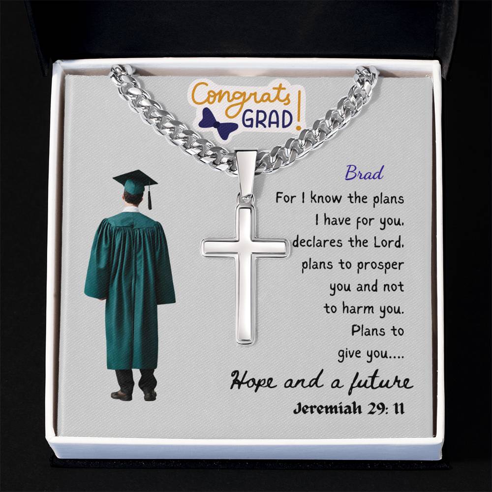 Personalized Graduating Senior Gifts for Him, Personalized Graduation Gift for Him, Graduation Gifts, Class of 2025, Graduate Gift, Artisan Cross Necklace on Cuban Chain
