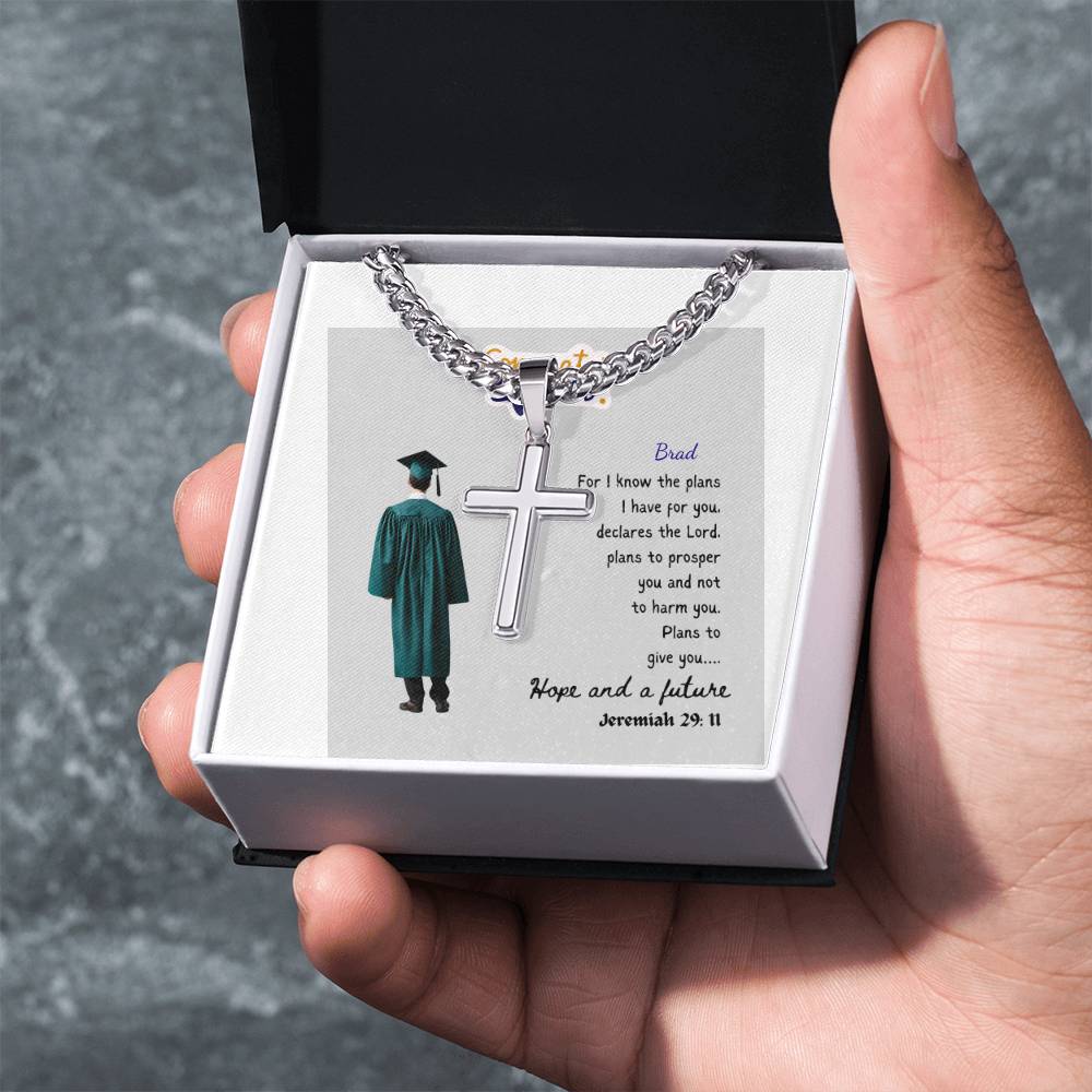 Personalized Graduating Senior Gifts for Him, Personalized Graduation Gift for Him, Graduation Gifts, Class of 2025, Graduate Gift, Artisan Cross Necklace on Cuban Chain