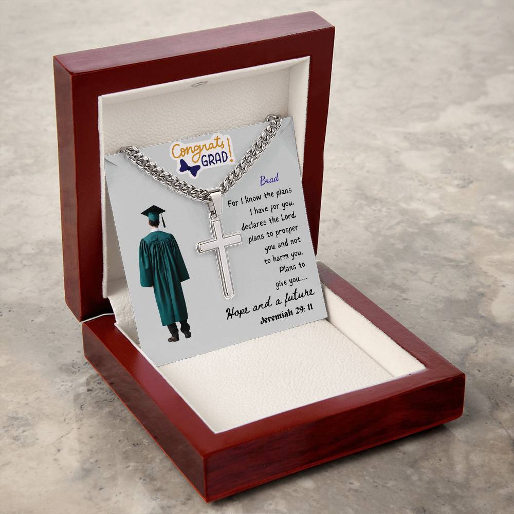Personalized Graduating Senior Gifts for Him, Personalized Graduation Gift for Him, Graduation Gifts, Class of 2025, Graduate Gift, Artisan Cross Necklace on Cuban Chain
