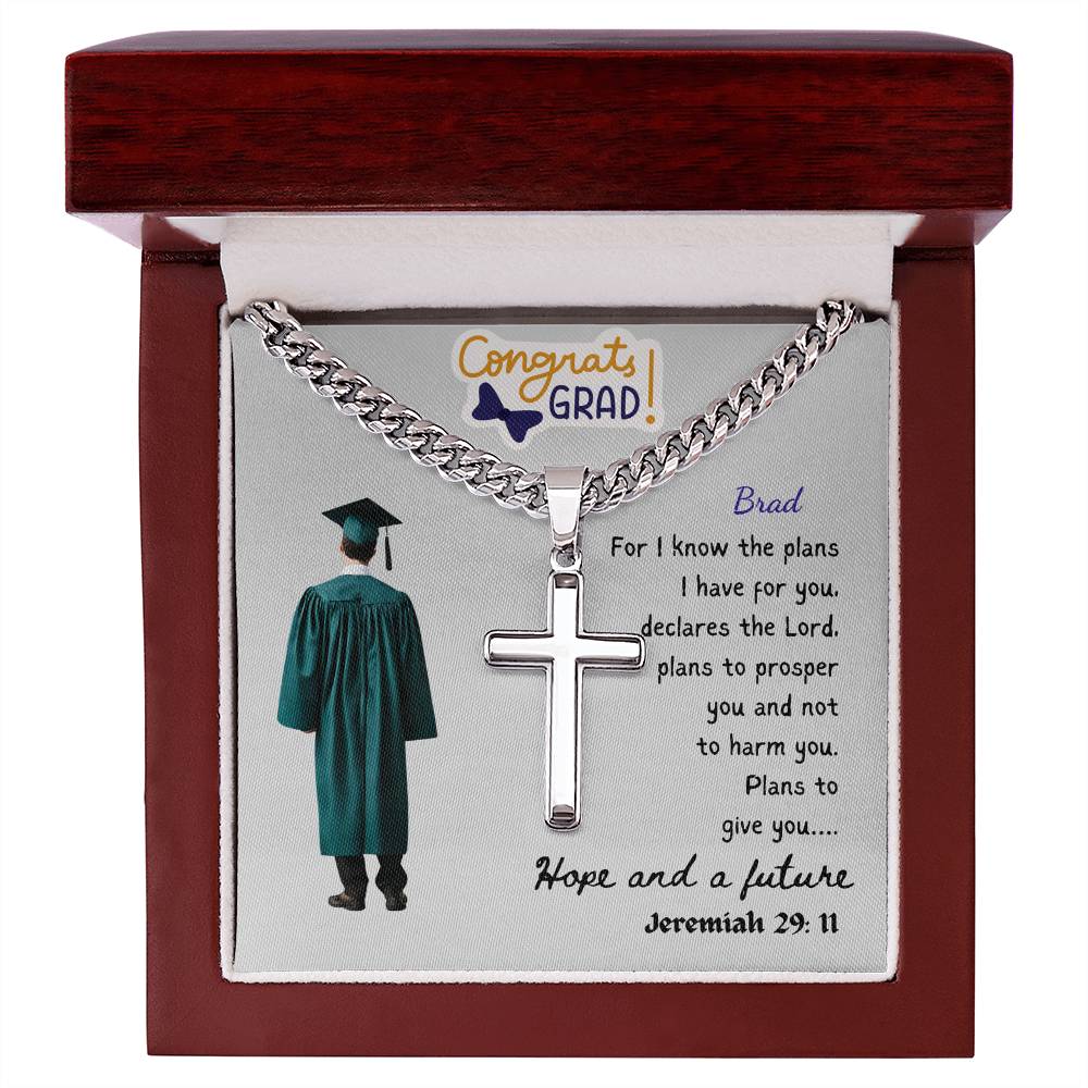 Personalized Graduating Senior Gifts for Him, Personalized Graduation Gift for Him, Graduation Gifts, Class of 2025, Graduate Gift, Artisan Cross Necklace on Cuban Chain