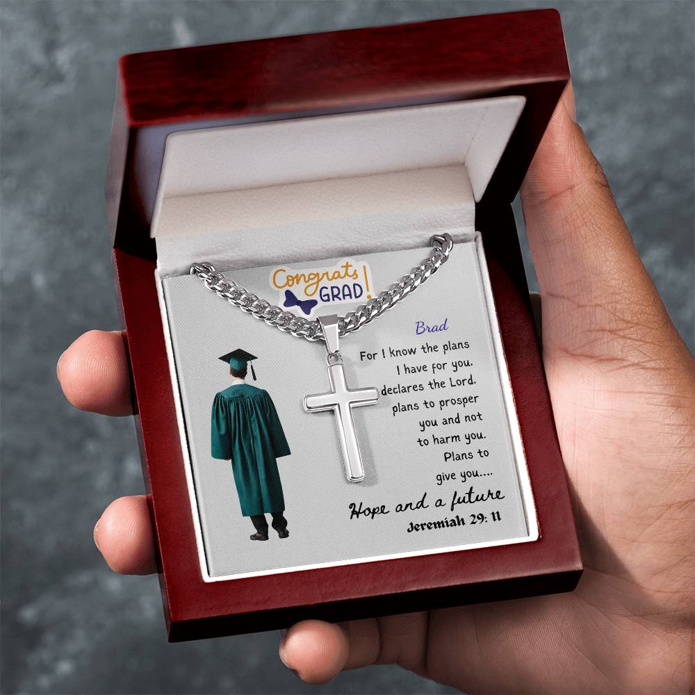 Personalized Graduating Senior Gifts for Him, Personalized Graduation Gift for Him, Graduation Gifts, Class of 2025, Graduate Gift, Artisan Cross Necklace on Cuban Chain
