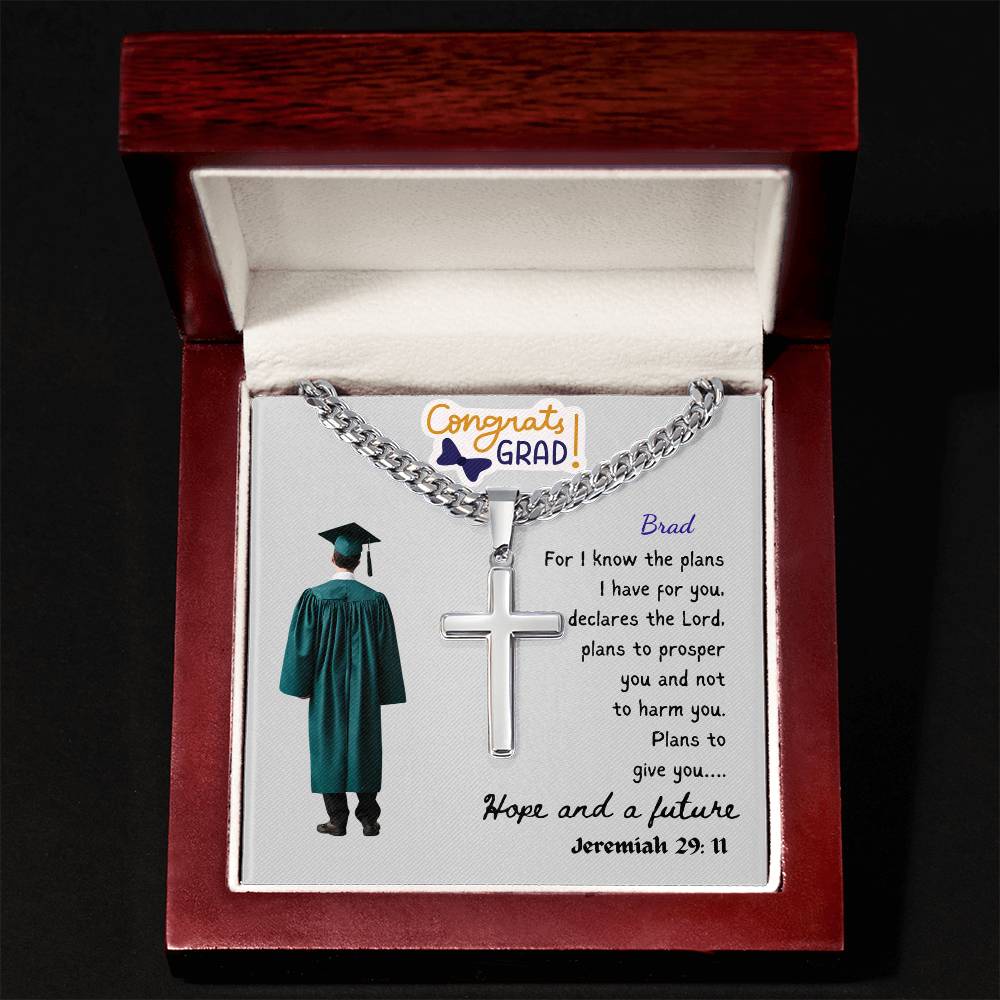 Personalized Graduating Senior Gifts for Him, Personalized Graduation Gift for Him, Graduation Gifts, Class of 2025, Graduate Gift, Artisan Cross Necklace on Cuban Chain
