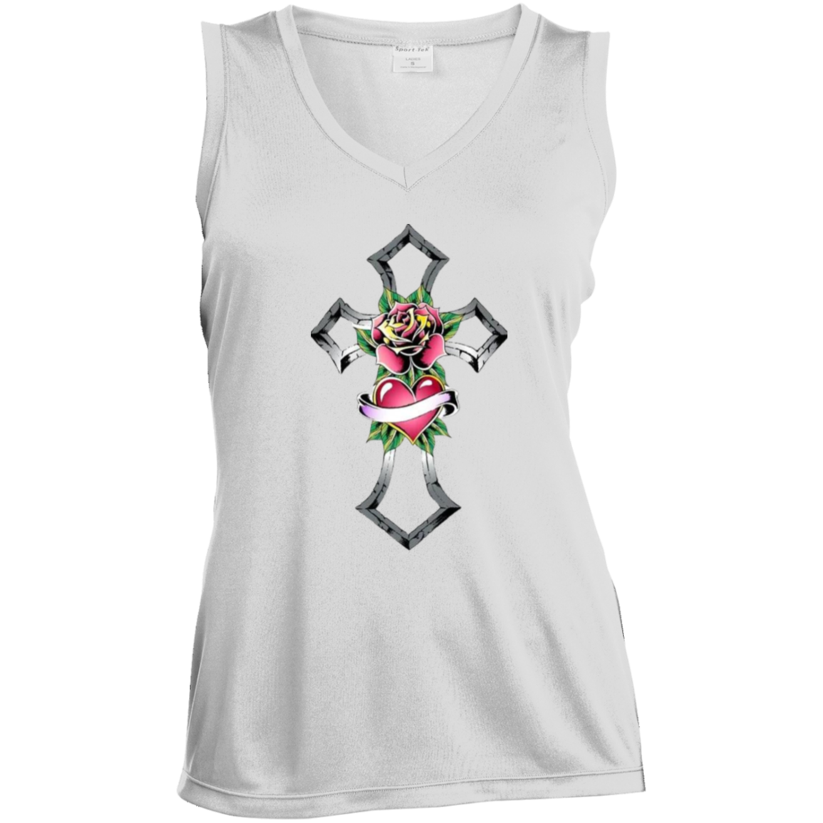 Tribal Rose with Heart Emblem Ladies' Sleeveless V-Neck Performance Tee