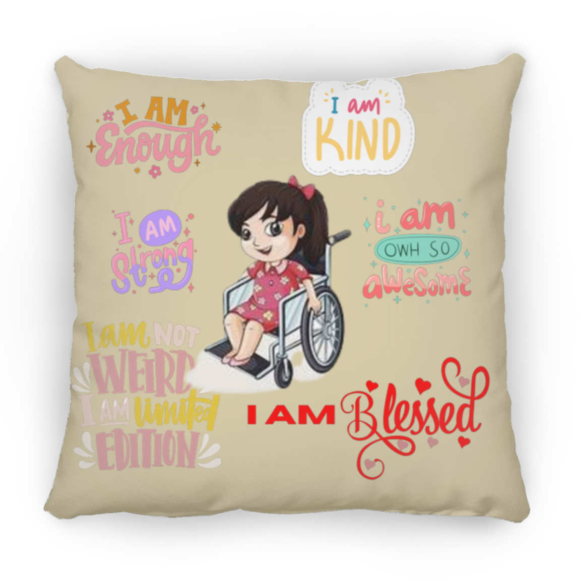 I Am Enough. I Am Kind. Large Square Pillow