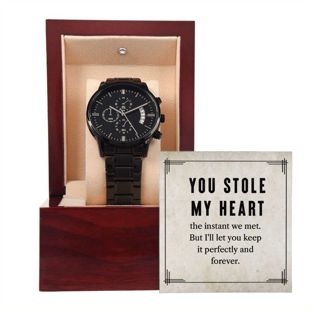 Black Chronograph Watch (No Engraving), Men's Gift, Gift for Him, Gift Husband, Personalized Gift for Soulmate, Watch for Dad, Father’s Day Gift, Husband Birthday, Soulmate Gift
