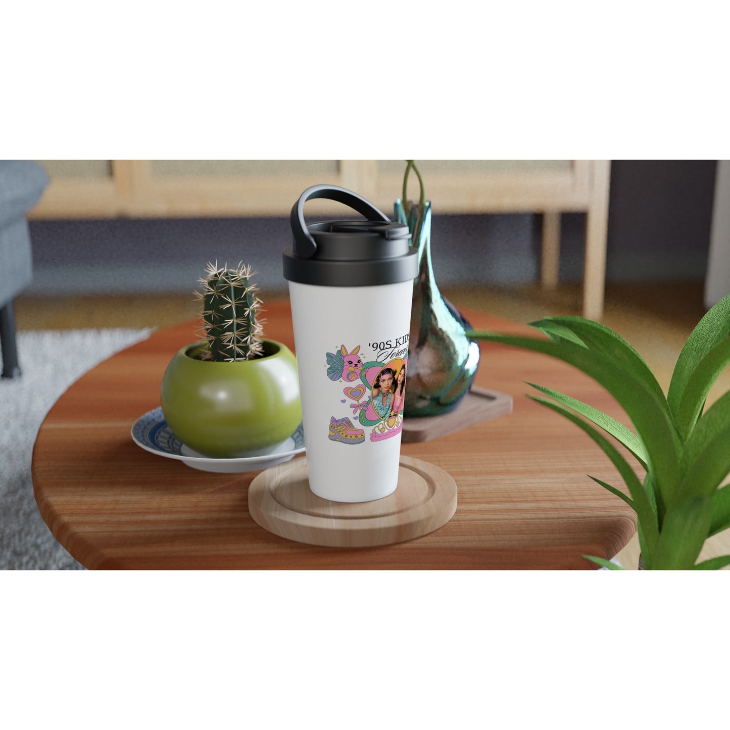 90s Kids White 15oz Stainless Steel Travel Mug