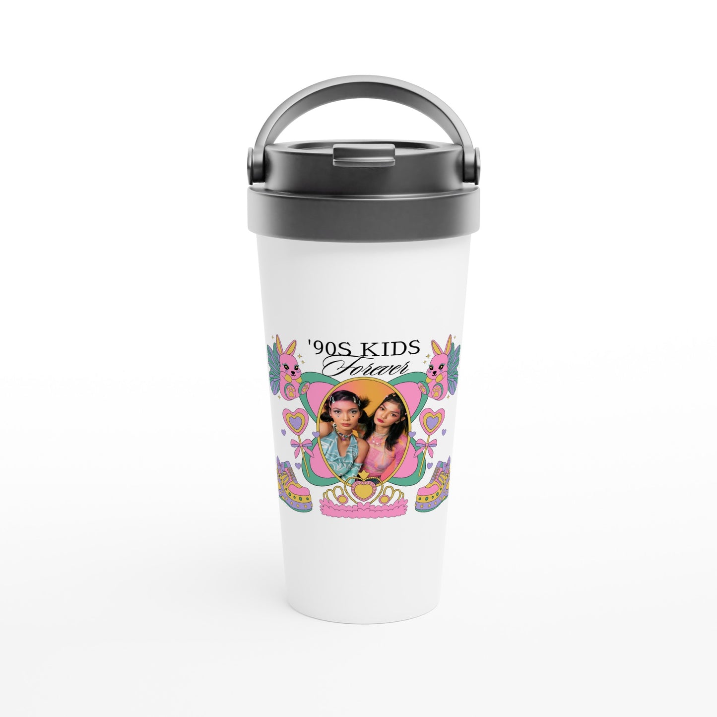90s Kids White 15oz Stainless Steel Travel Mug