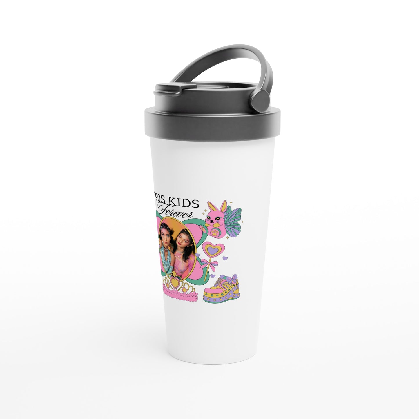 90s Kids White 15oz Stainless Steel Travel Mug