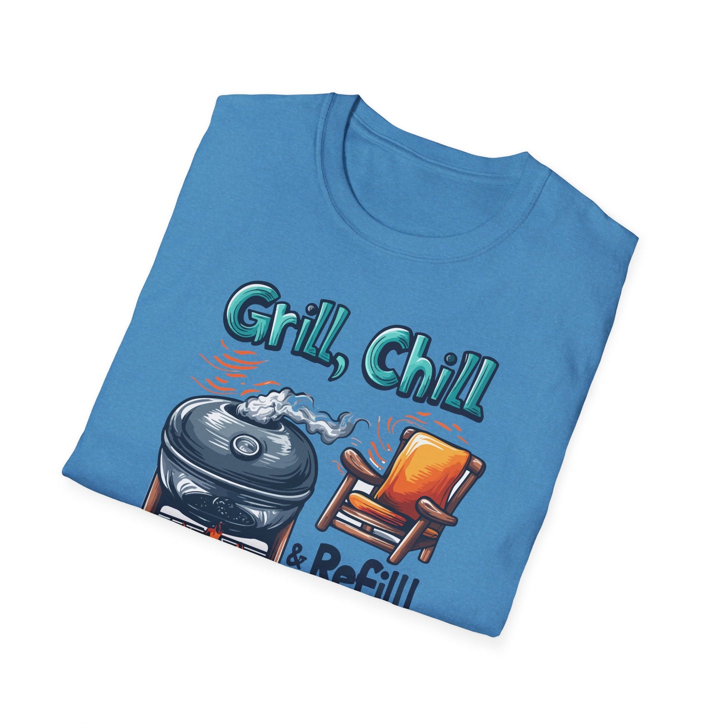 Grill, Chill With Coffee T-Shirt | Father's Day Gift | Unisex Tee for Dads | Comfortable Casual Wear | Gift for Dad | Fire Theme