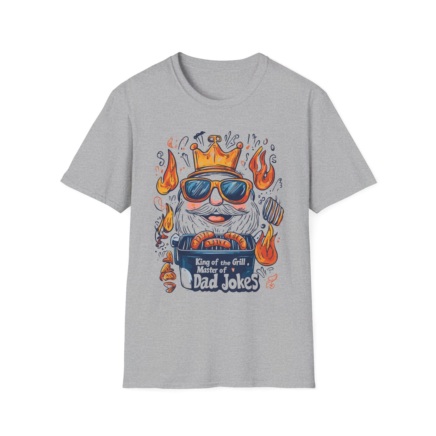 King of the Grill, Master of Dad Jokes T-Shirt | Father's Day Gift | Unisex Tee for Dads | Comfortable Casual Wear | Gift for Dad | Fire Theme