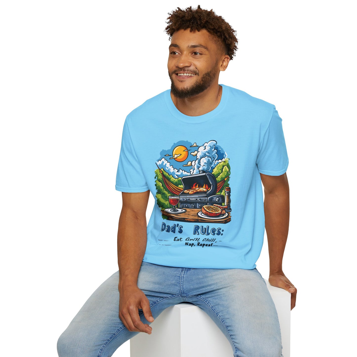Dad's Rules: Eat Grill Chill, Nap Repeat T-Shirt | Father's Day Gift | Unisex Tee for Dads | Comfortable Casual Wear | Gift for Dad | Fire Theme