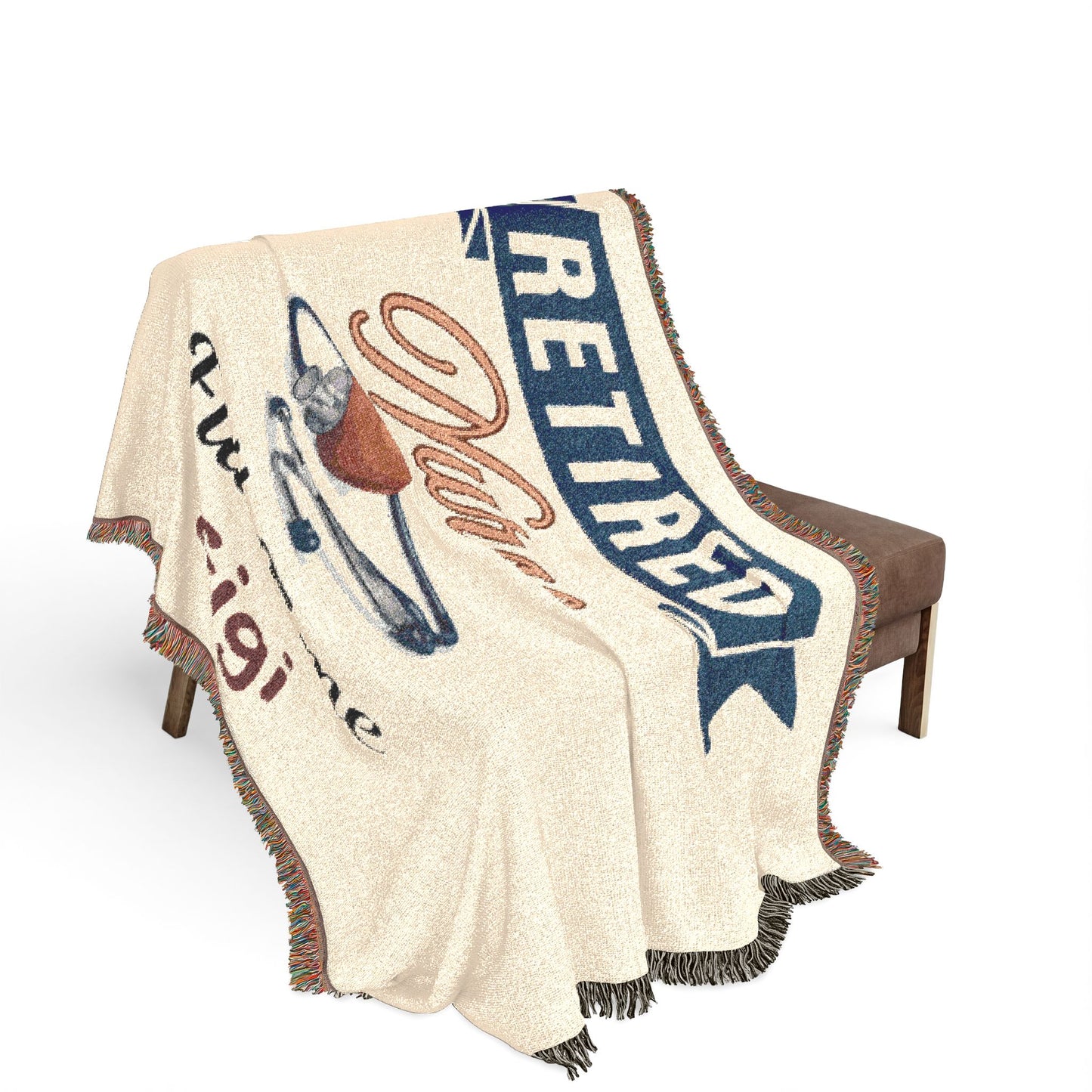 Personalized Retirement Blanket, Woven Cotton Throw, Coworker Gift, Officially Retired Banner