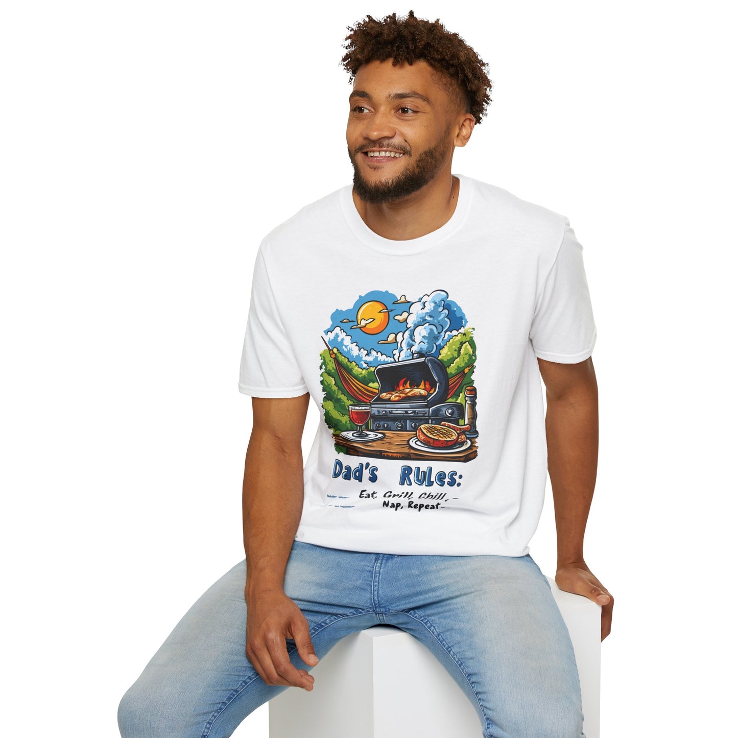 Dad's Rules: Eat Grill Chill, Nap Repeat T-Shirt | Father's Day Gift | Unisex Tee for Dads | Comfortable Casual Wear | Gift for Dad | Fire Theme