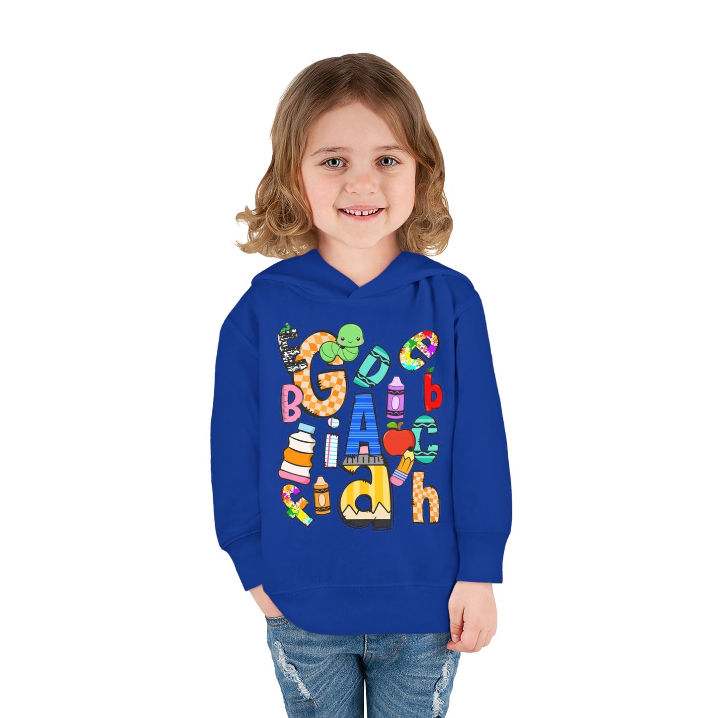 Alphabet Toddler Pullover Hoodie: Colorful Unisex Fleece Sweatshirt