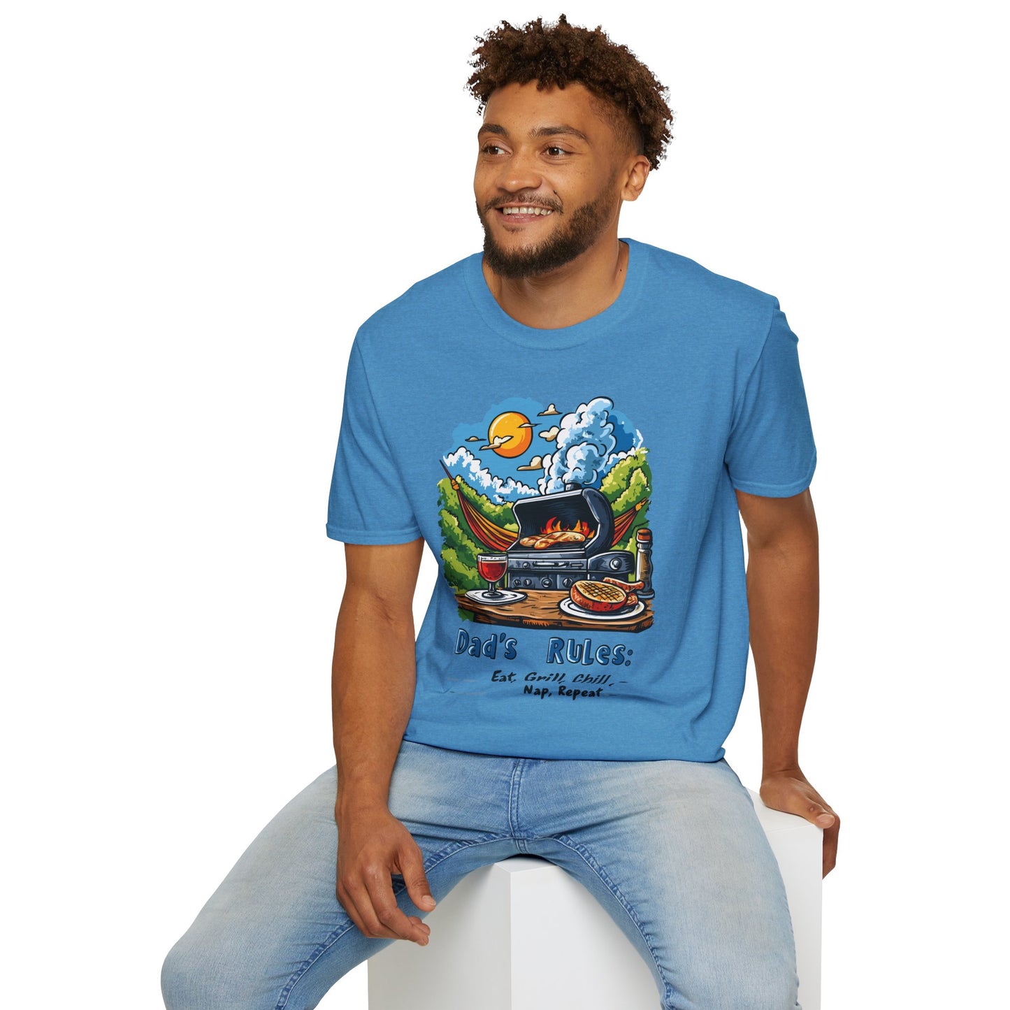 Dad's Rules: Eat Grill Chill, Nap Repeat T-Shirt | Father's Day Gift | Unisex Tee for Dads | Comfortable Casual Wear | Gift for Dad | Fire Theme