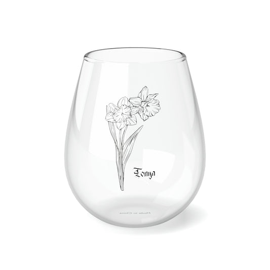 March PERSONALIZED Birth Flower Wine Glass, Birth Flower Gifts, Birth Flower wine glass, Birth Flower Gifts for Women, Gift for coworker, sister gift, birthday gift, Valentine gift, Stemless Wine Glass, 11.75oz