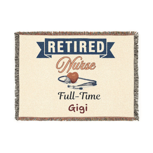 Personalized Retirement Blanket, Woven Cotton Throw, Coworker Gift, Officially Retired Banner