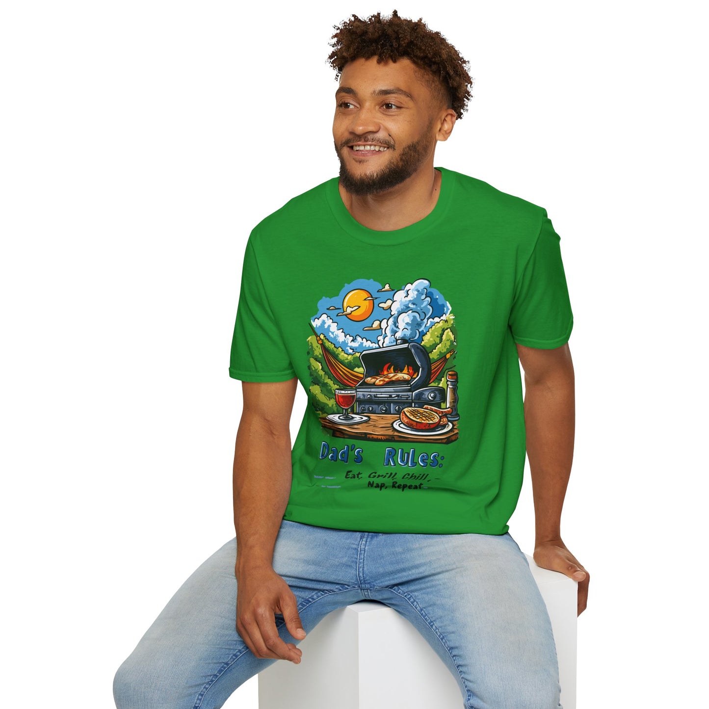 Dad's Rules: Eat Grill Chill, Nap Repeat T-Shirt | Father's Day Gift | Unisex Tee for Dads | Comfortable Casual Wear | Gift for Dad | Fire Theme