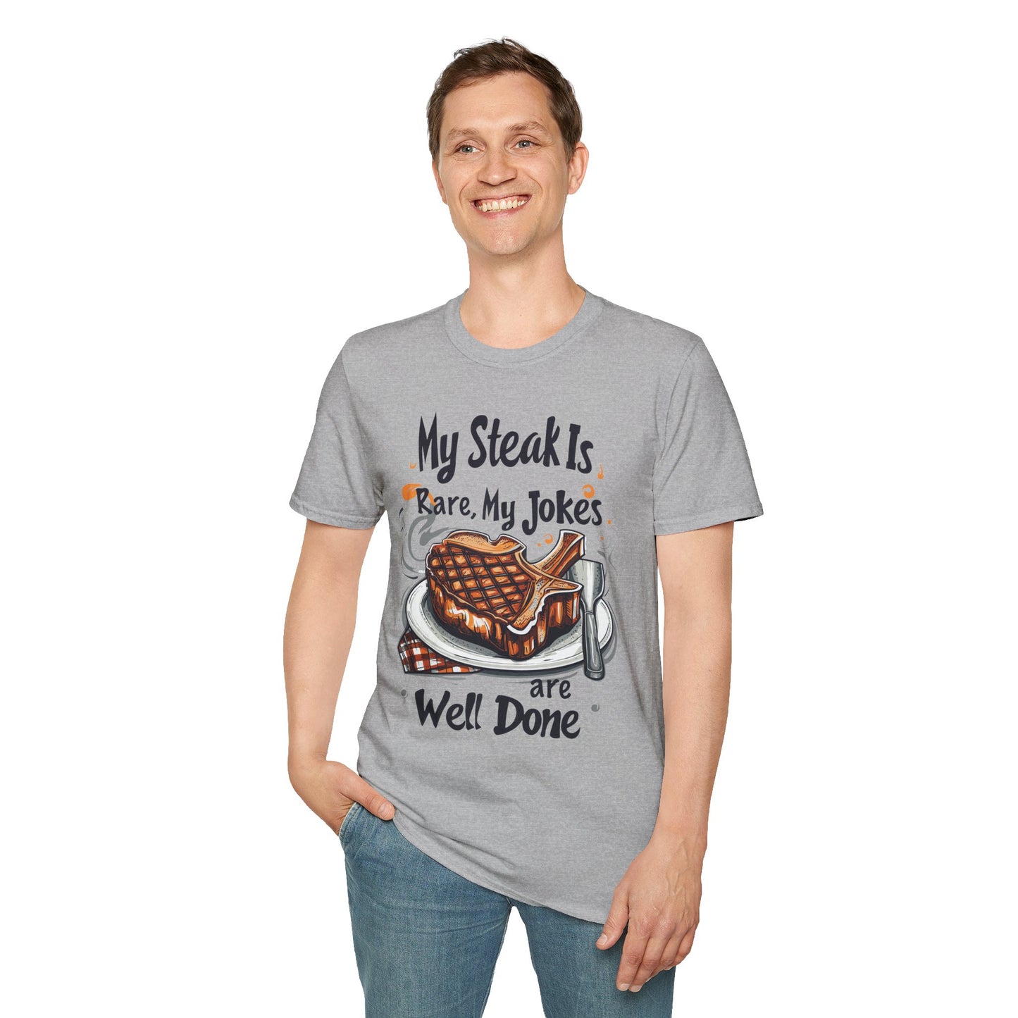 My Steak is Rare My Jokes Well Done T-Shirt | Father's Day Gift | Unisex Tee for Dads | Comfortable Casual Wear | Gift for Dad | Fire Theme