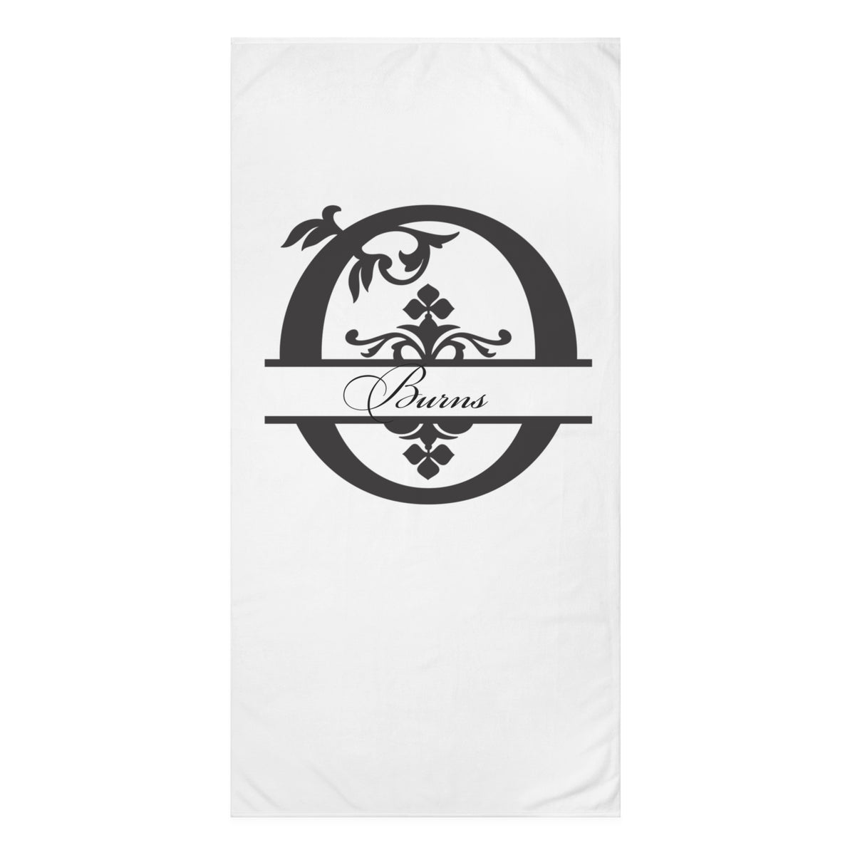 Monogram O Floral Bath Towel — Personalized "Burns" Script Design