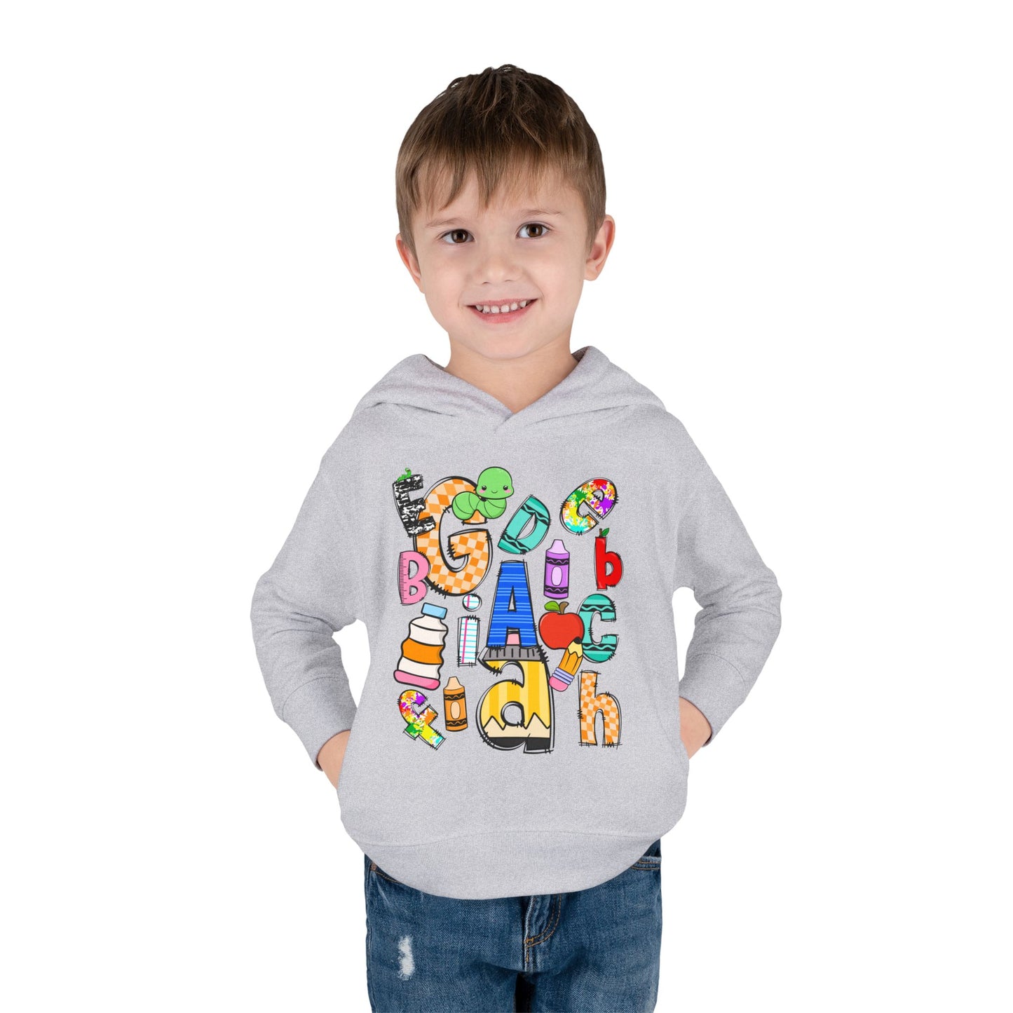 Alphabet Toddler Pullover Hoodie: Colorful Unisex Fleece Sweatshirt