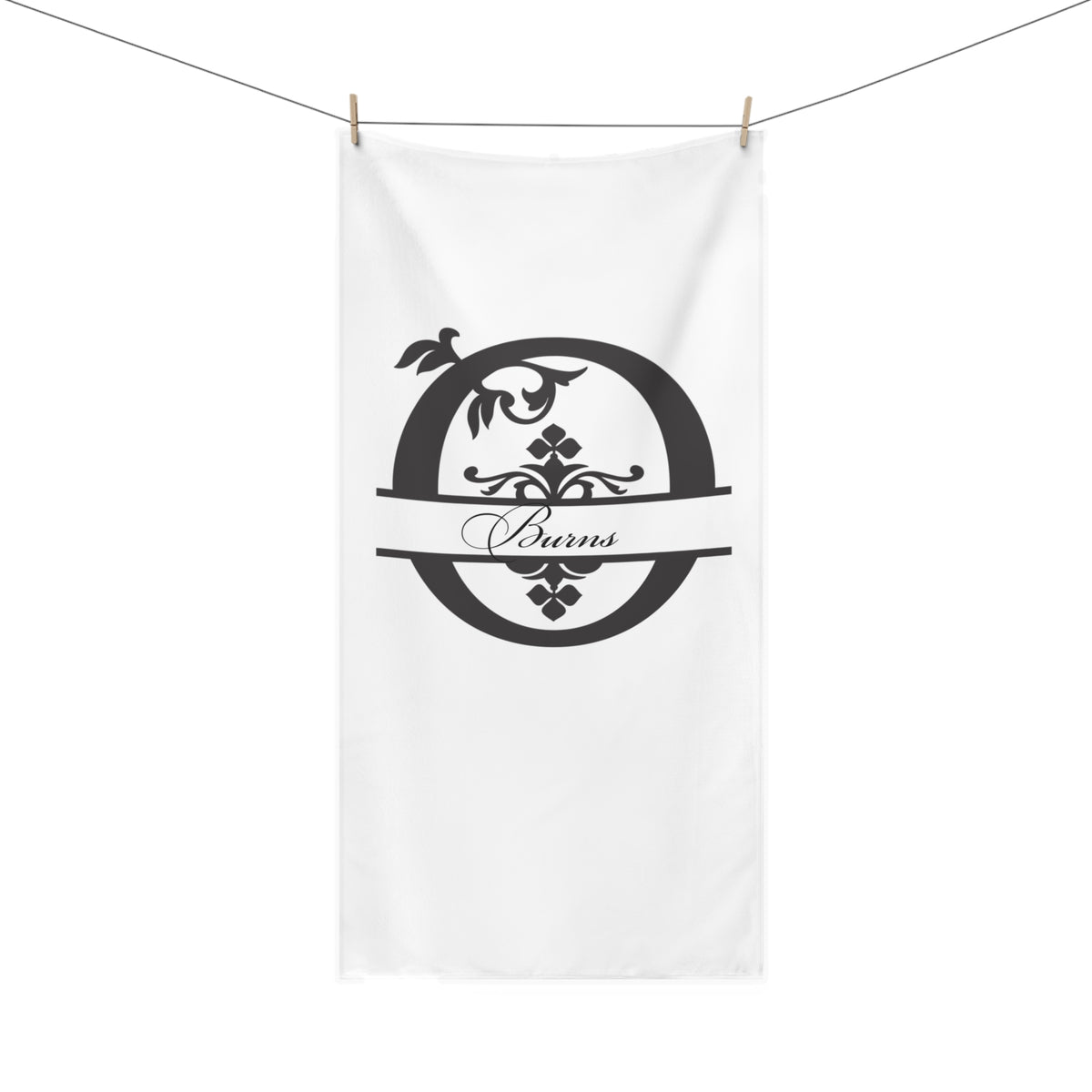 Monogram O Floral Bath Towel — Personalized "Burns" Script Design