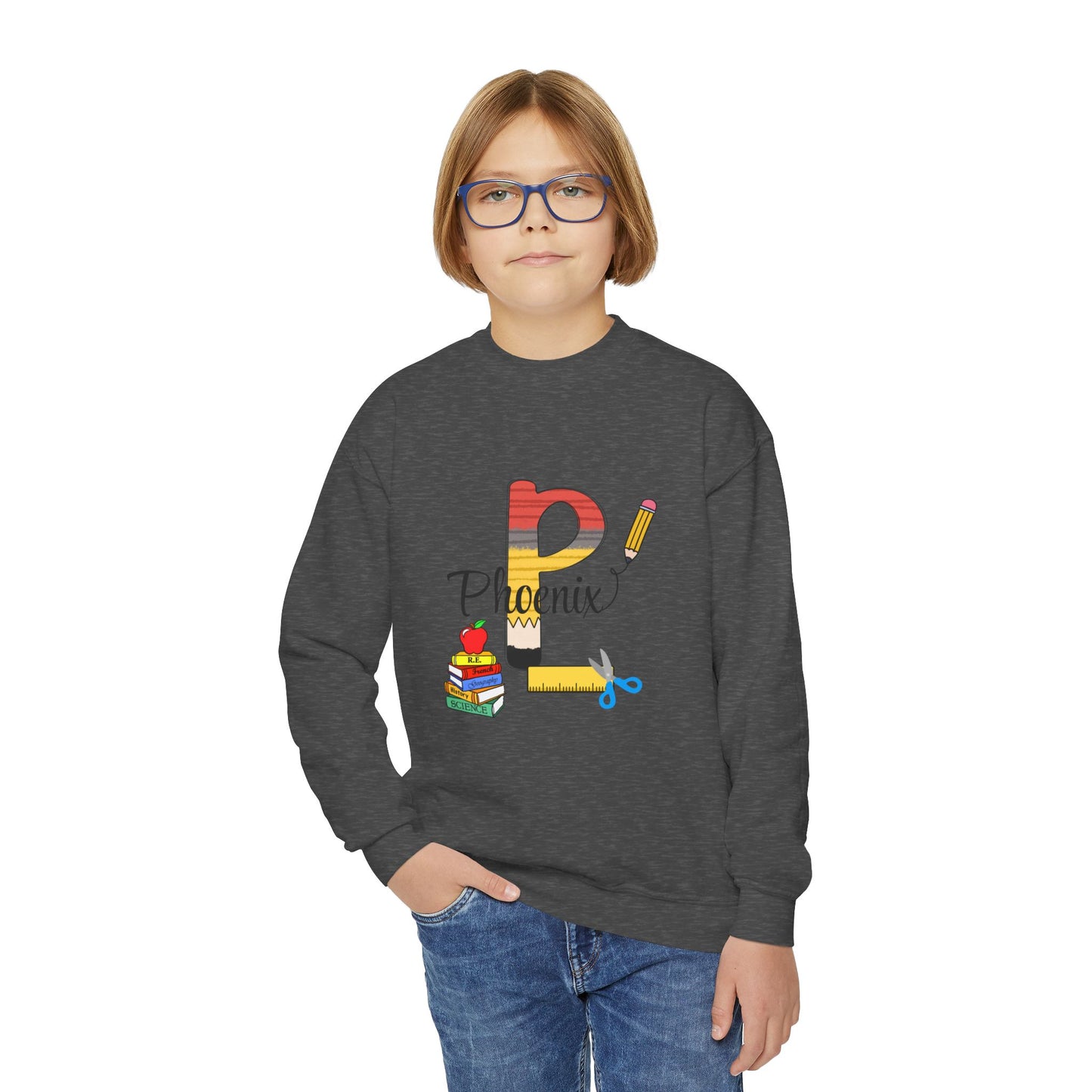 Custom name unisex alphabet sweatshirt for youth, toddlers & adults. Toddler and preschool gift, First Day Of School, fun shirt for youth