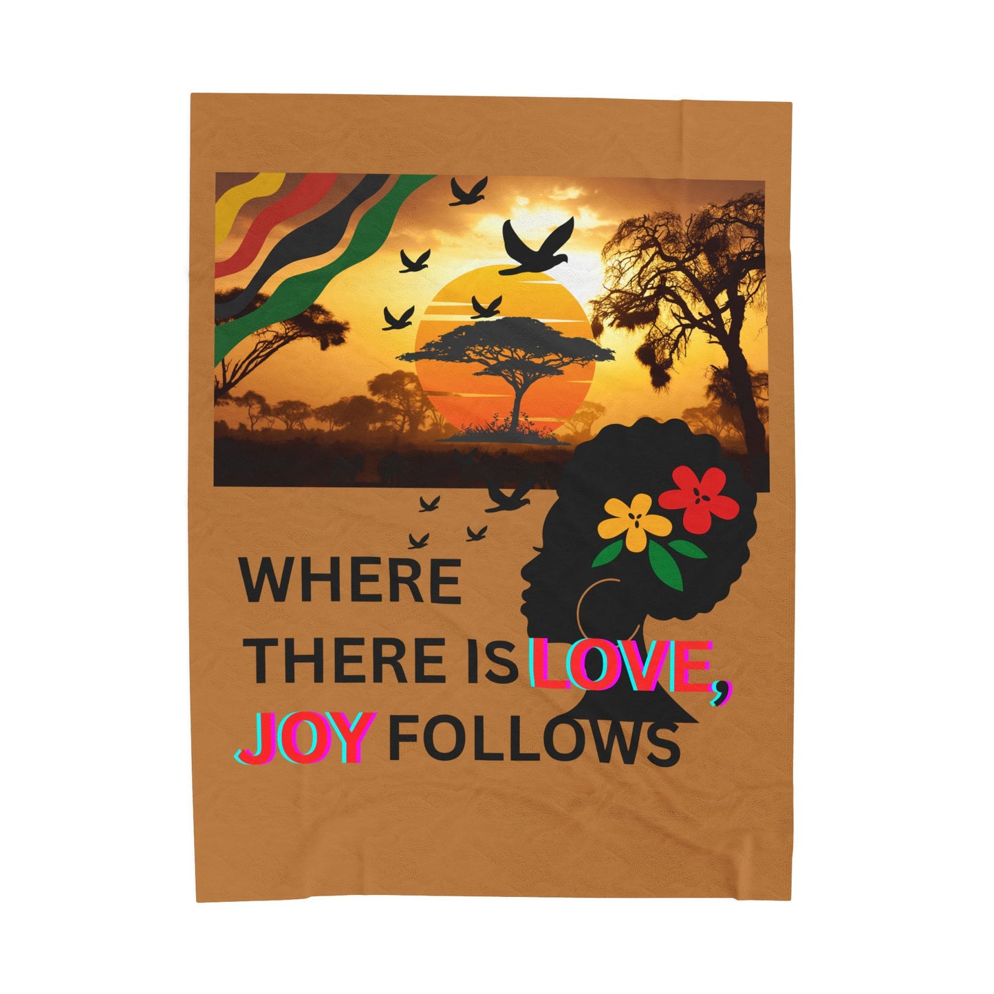 Vibrant Love and Joy Plush Blanket – Cozy Home Essential, Gift for Friends & Family, Perfect for Winter, Self-Care, Affirmation, Ethnic African Decor