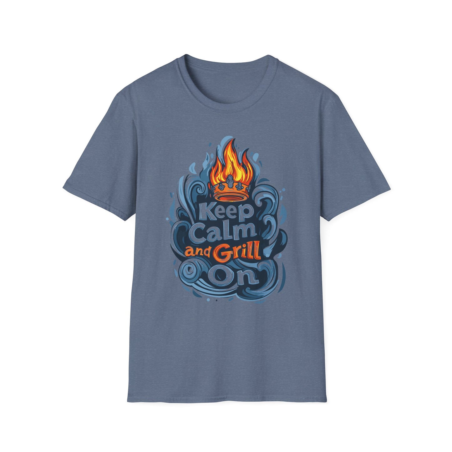 Keep Calm and Grill On T-Shirt | Father's Day Gift | Unisex Tee for Dads | Comfortable Casual Wear | Gift for Dad | Fire Theme