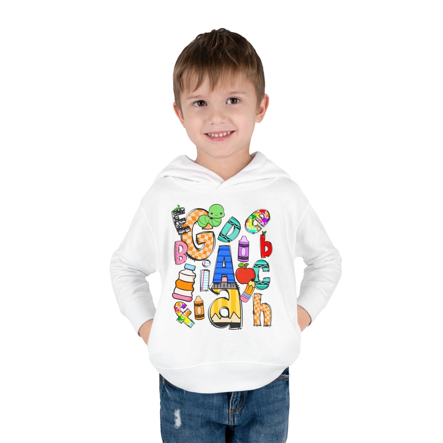 Alphabet Toddler Pullover Hoodie: Colorful Unisex Fleece Sweatshirt