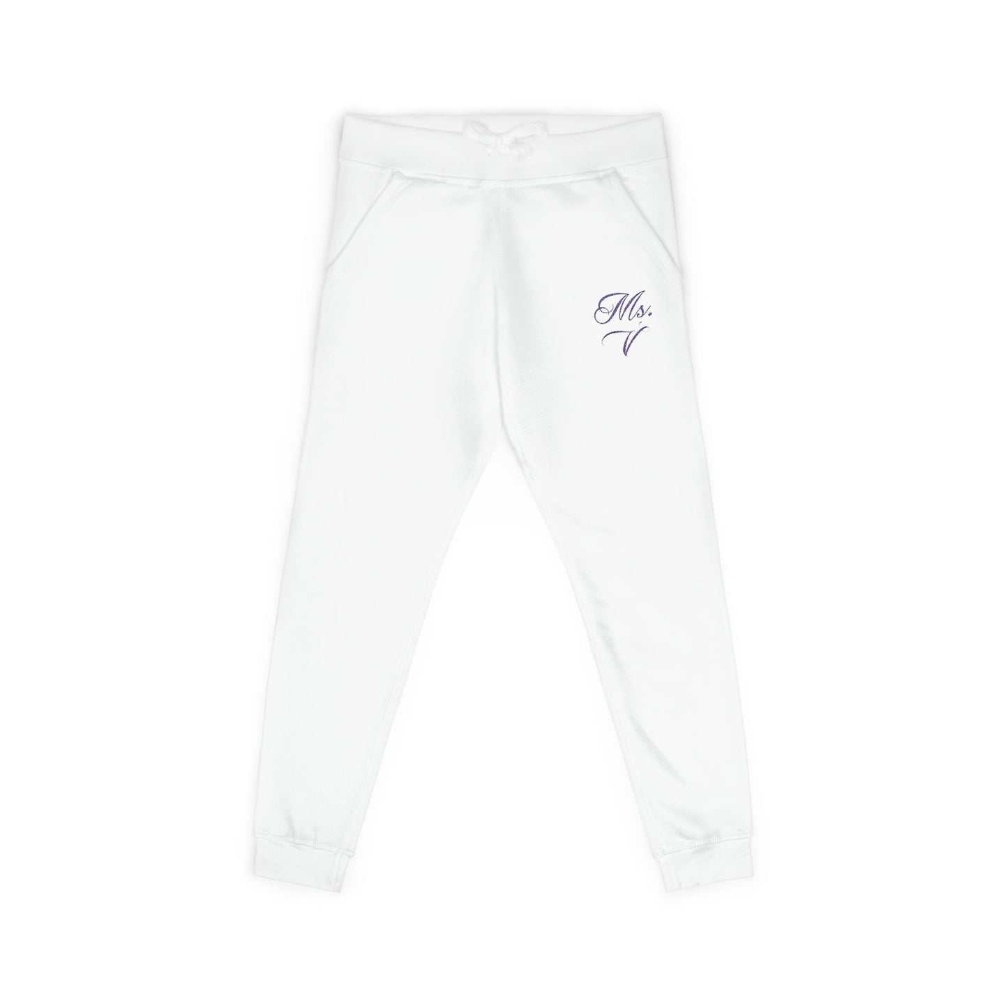 Embroidered Script Heart Sweatpants — Cozy White Fleece Joggers