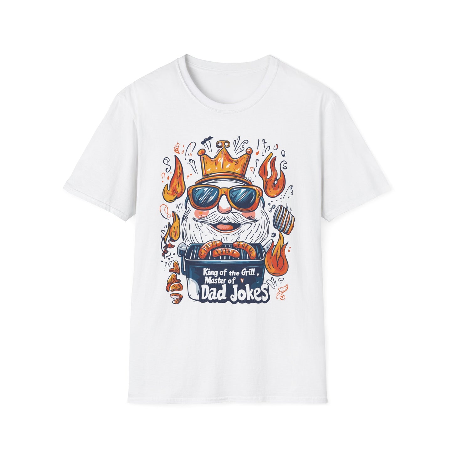 King of the Grill, Master of Dad Jokes T-Shirt | Father's Day Gift | Unisex Tee for Dads | Comfortable Casual Wear | Gift for Dad | Fire Theme