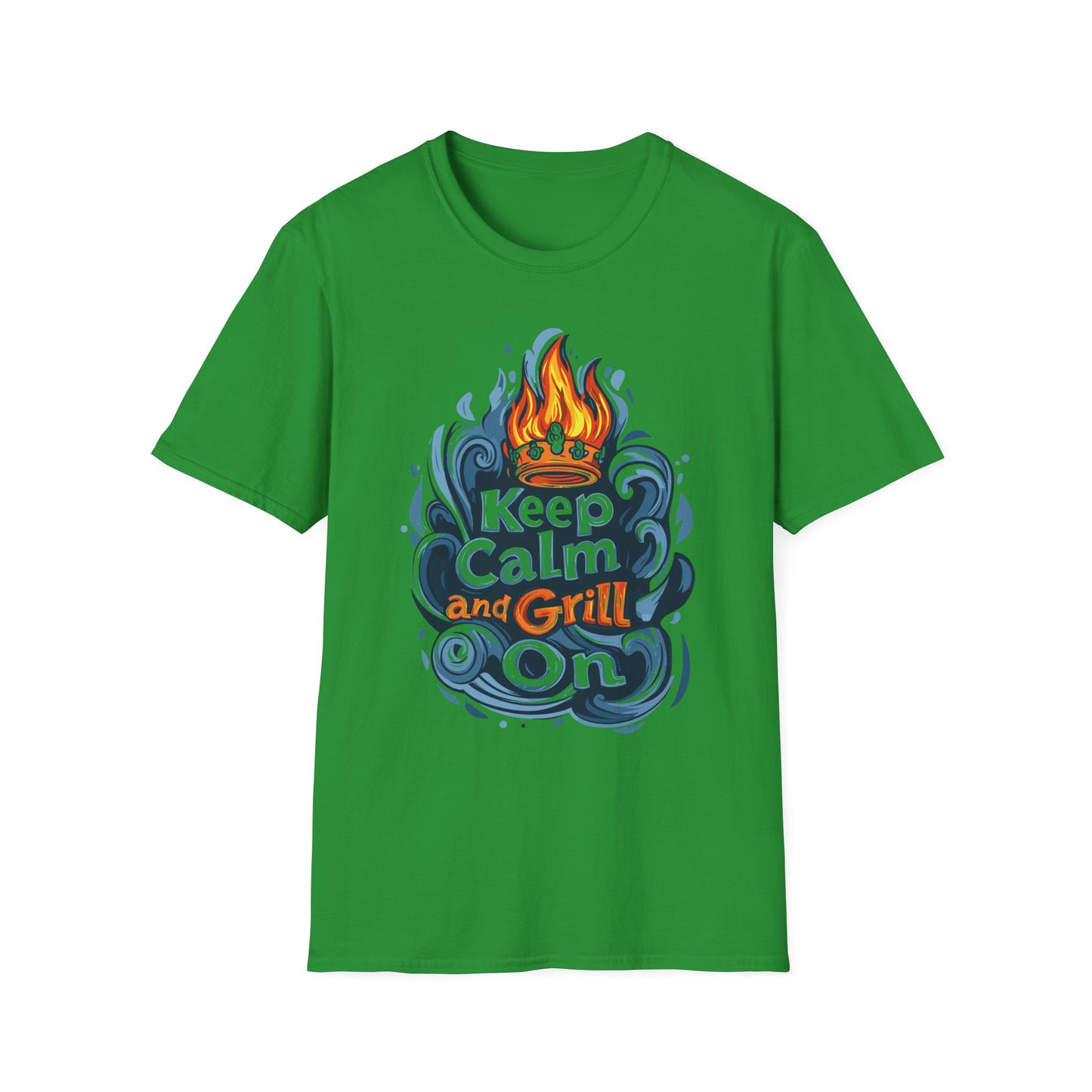 Keep Calm and Grill On T-Shirt | Father's Day Gift | Unisex Tee for Dads | Comfortable Casual Wear | Gift for Dad | Fire Theme