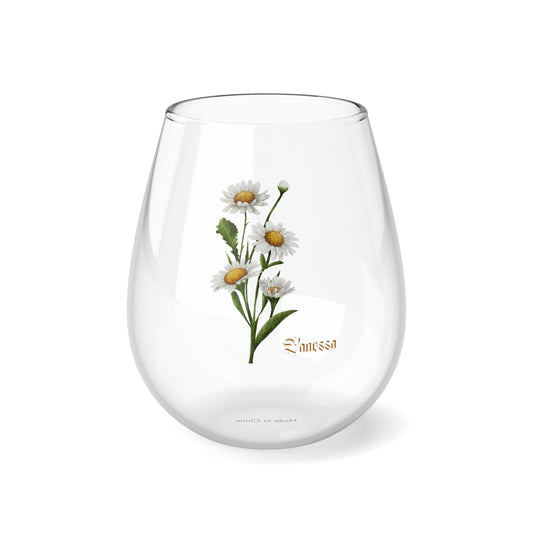 April PERSONALIZED Birth Flower Wine Glass, Birth Flower Gifts, Birth Flower wine glass, Birth Flower Gifts for Women, Gift for coworker, sister gift, birthday gift, Valentine gift, Stemless Wine Glass, 11.75oz